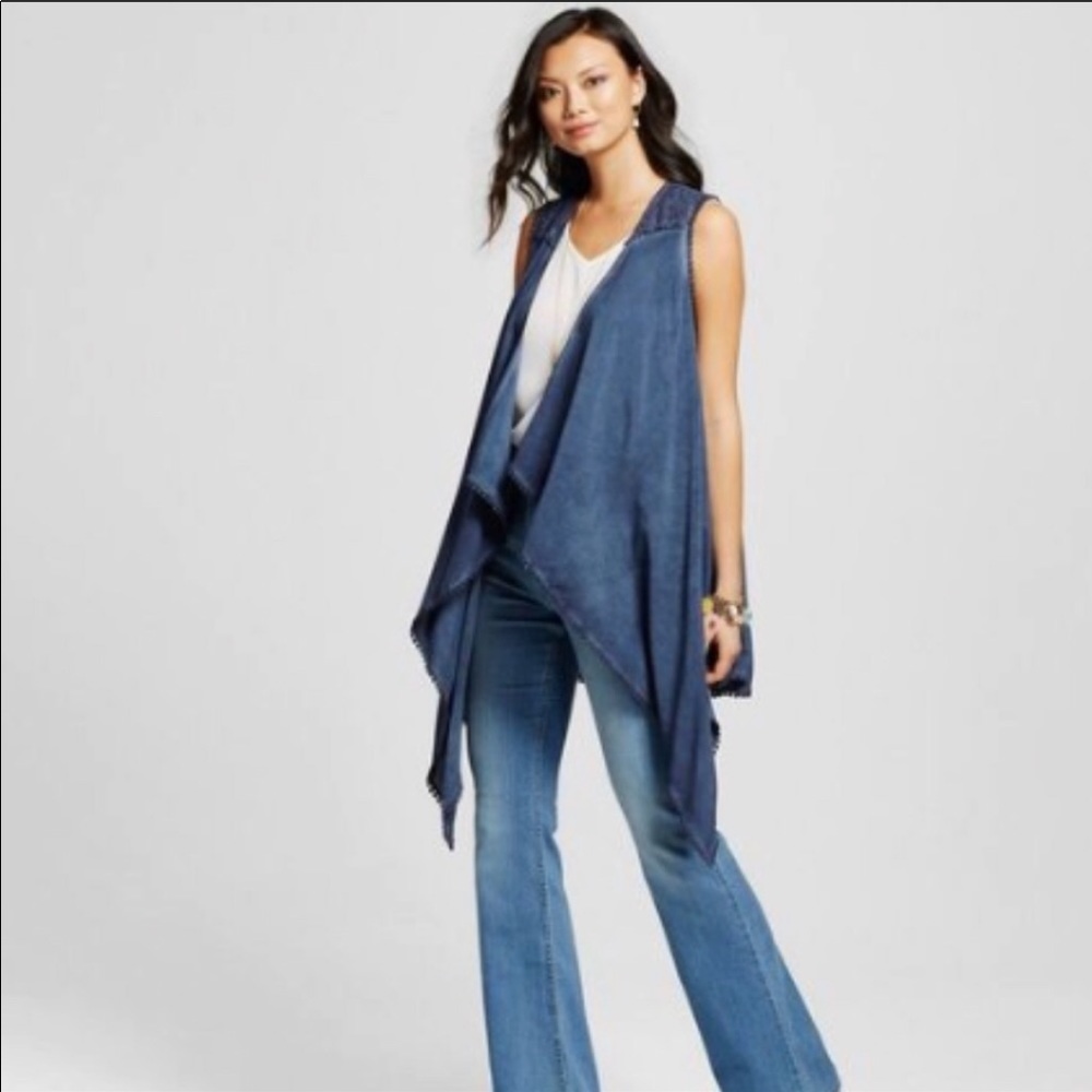 Knox Rose Challis Vest Blue-Oil Wash w/Lace Trim